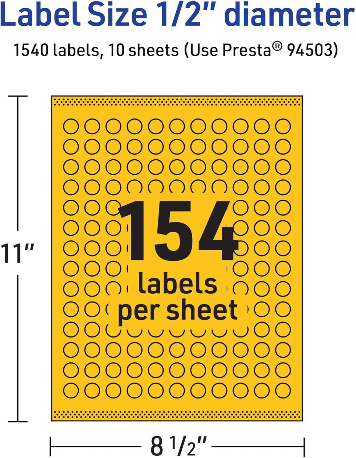 Avery Printable Round Labels, Sure Feed Technology, 1/2" Diameter, Bright Yellow, Print-to-the-Edge, Laser/Inkjet