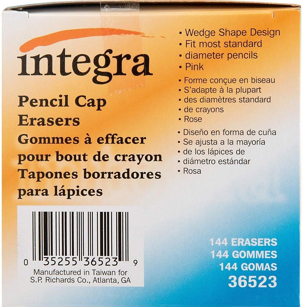 Integra Pink Pencil Cap Eraser - Lead Pencil - Wedge - Latex-free - 144/Box - Pink
