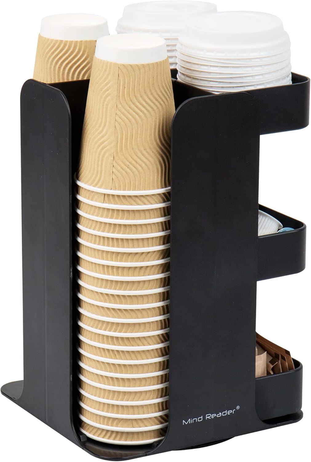 Mind Reader Cup Condiment Carousel, Countertop Organizer, Coffee Bar Accesories, Kitchen, Stirrers, 8" L x 8" W x 12" H