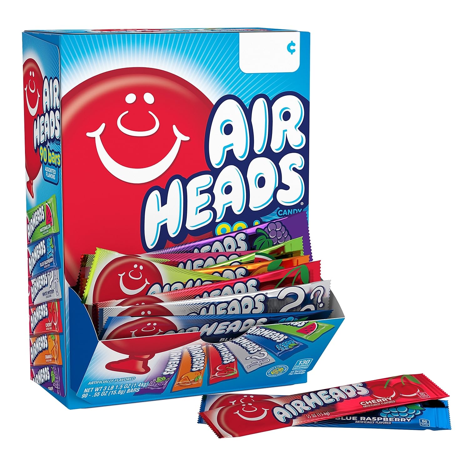 Airheads Candy Bars, Variety Bulk Box, Chewy Full Size Fruit Taffy, Back to School, Halloween, Non Melting, Concessions