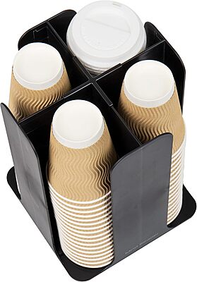 Mind Reader 4-Compartment Coffee Cup and Lid Carousel, Countertop Organizer, 7-3/4in L x 7-3/4in W x 11-1/2in H, Black