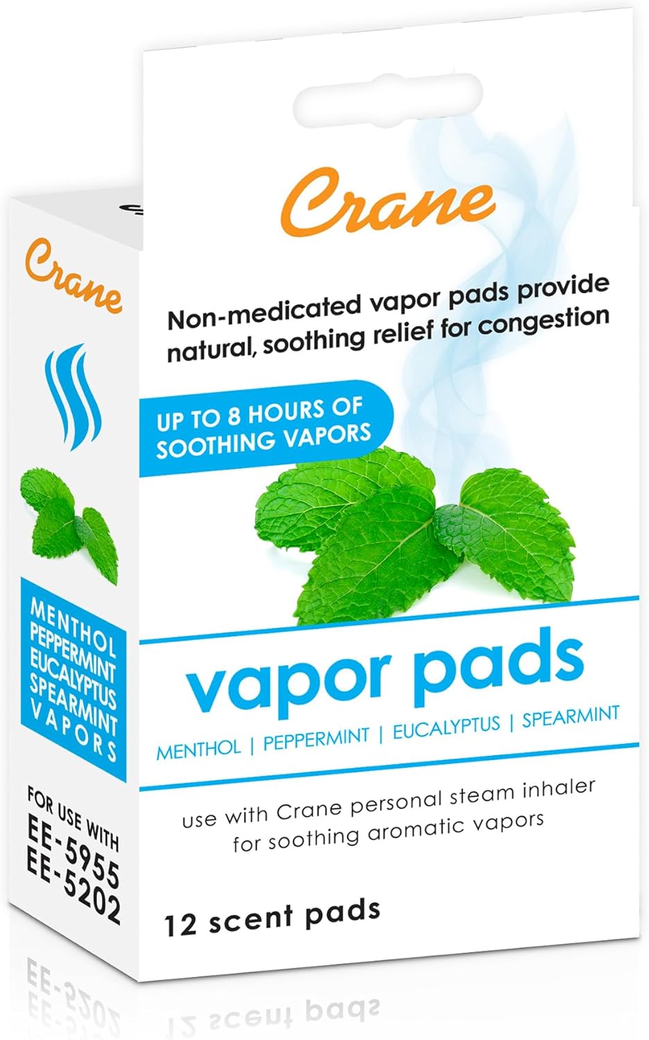 Crane Menthol-Eucalyptus Universal Vapor Pads, 12 Pack, for use Droplets, Corded Inhaler, Warm Mist humidifier