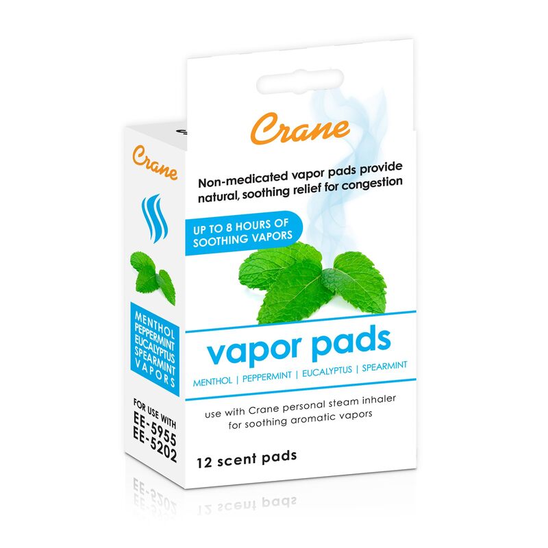 Crane Menthol-Eucalyptus Universal Vapor Pads, 12 Pack, for use Droplets, Corded Inhaler, Warm Mist humidifier