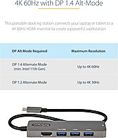 StarTech.com USB C Multiport Adapter - USB-C to HDMI 2.0b 4K 60Hz (HDR10), 100W Power Delivery Pass-Through, 4-Port USB 3.0 Hub - USB Type-C Mini Dock - 12" (30cm) Long Attached Cable (DKT30CHPD3)
