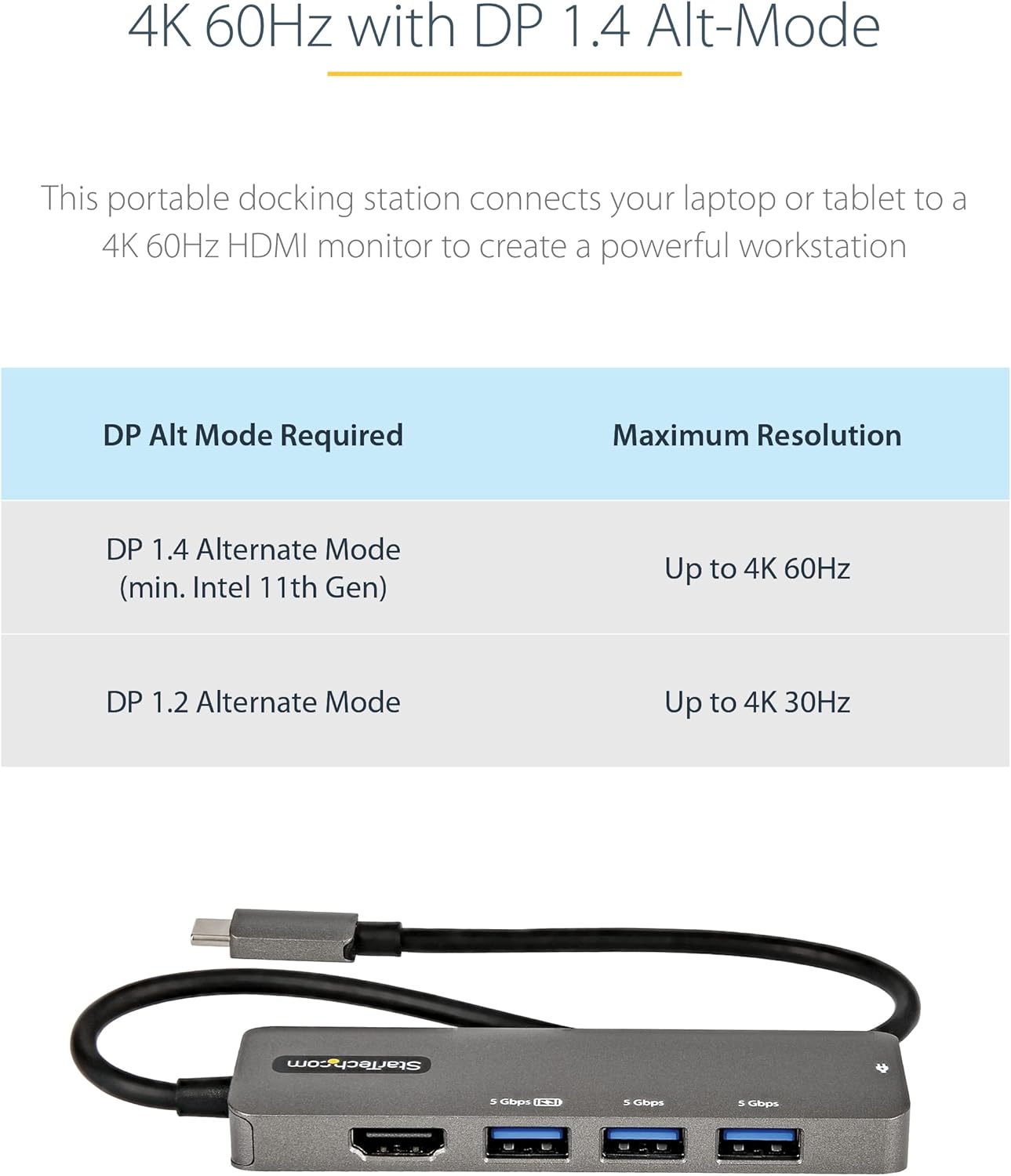 StarTech.com USB C Multiport Adapter - USB-C to HDMI 2.0b 4K 60Hz (HDR10), 100W Power Delivery Pass-Through