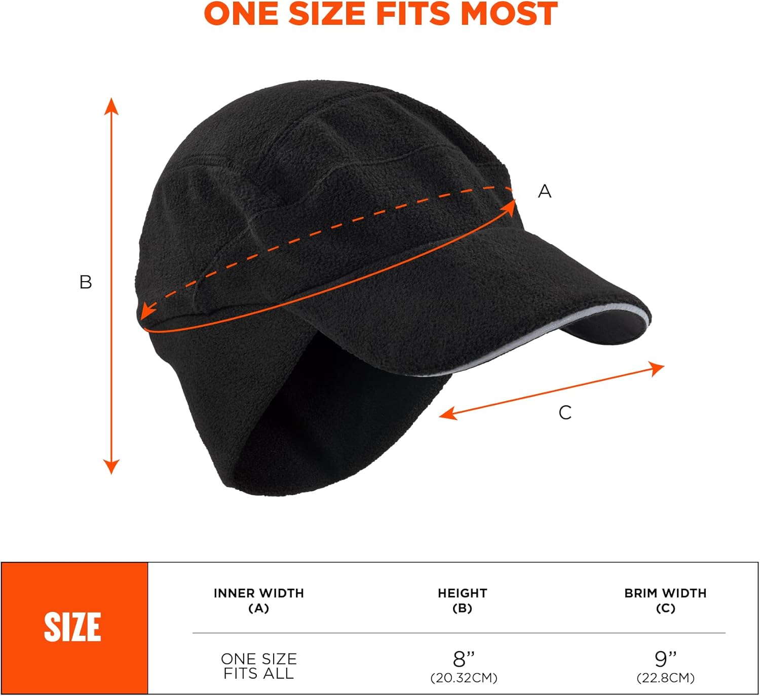 Ergodyne Standard Winter Baseball Cap with Ear Flaps, Black, One Size