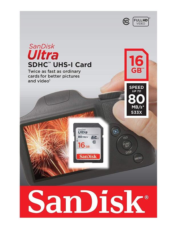 Sandisk Ultra SDHC 16GB 80MB/S C10 Flash Memory Card (SDSDUNC-016G-AN6IN)
