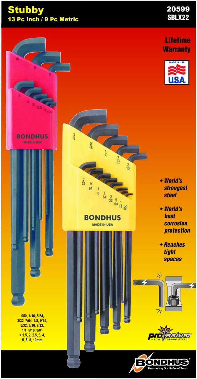 Bondhus 0.050-3/8" & 1.5-10mm Stubby Ball End Hex Key 22pc & 13pc Double Pack Hex Key Double Pack + Double Pk