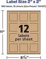 AVERY Kraft Brown Square Labels, Sure Feed Technology, 2" x 2", Print-to-The-Edge, Laser/Inkjet Printable