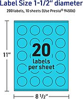 Avery Printable Round Labels, Sure Feed Technology, 1-1/2" Diameter, Bright Blue Labels, Print-to-The-Edge, Laser/Inkjet Printable, 200 Total, Great for Stickers and Candles 200 labels