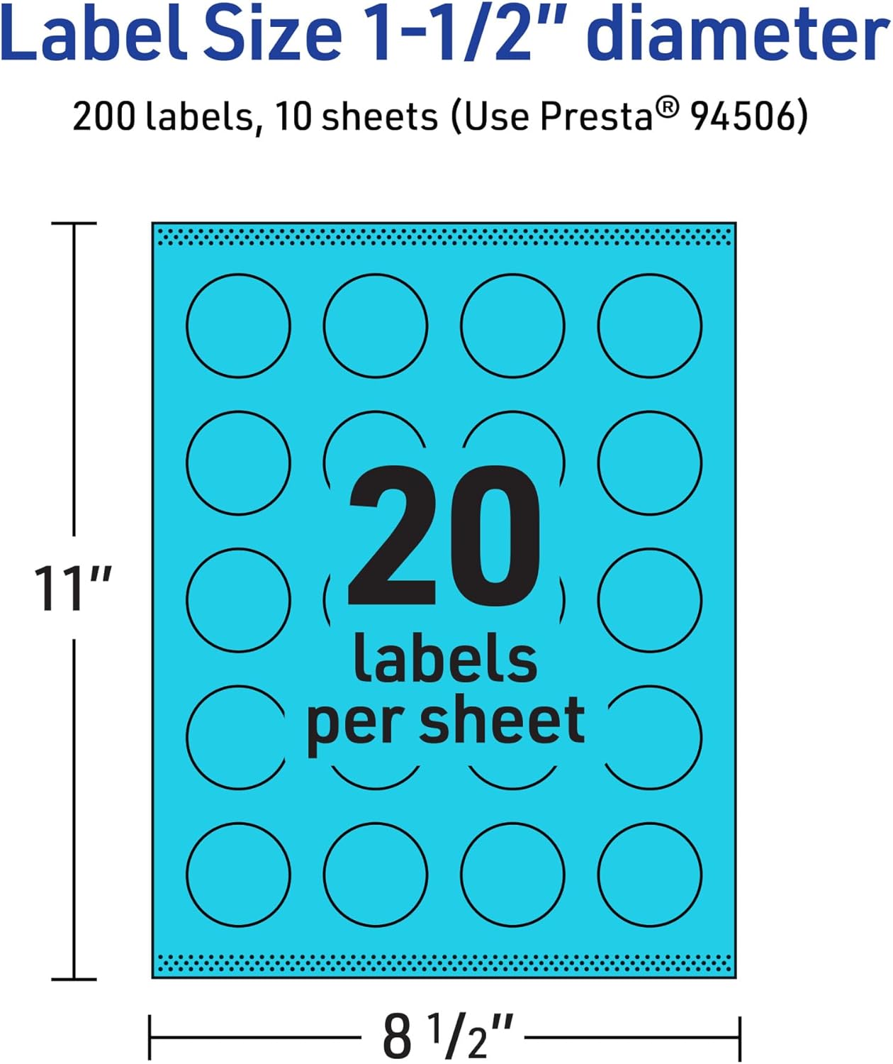 Avery Printable Round Labels, Sure Feed Technology, 1-1/2" Diameter, Bright Blue Labels, Print-to-The-Edge
