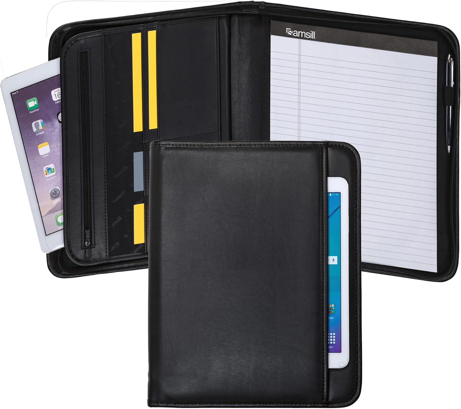 Samsill Professional Padfolio with Secure Zippered Closure, 10.1 Inch Tablet Sleeve, and 8.5 by 11 Inch Notepad, Black