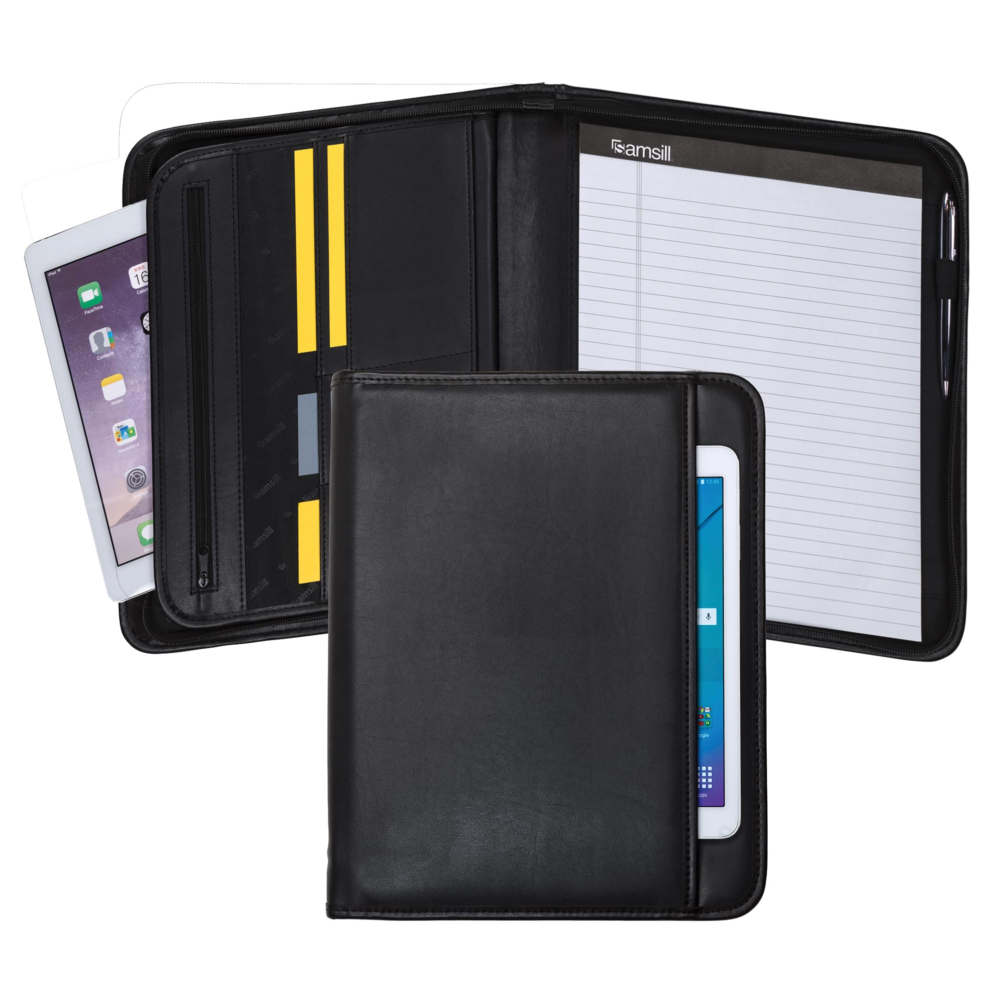 Samsill Professional Padfolio with Secure Zippered Closure, 10.1 Inch Tablet Sleeve, and 8.5 by 11 Inch Notepad, Black