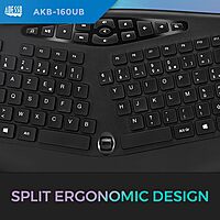 AKB-160UB Wired Ergonomic Keyboard with Integrated Palm Rest, Chiclet Keycaps, and Multimedia Hotkeys