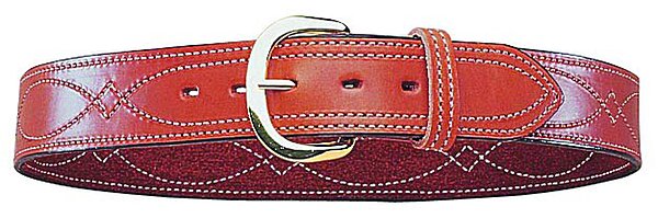 BIANCHI B9 Fancy Stitched Reversible Leather Belt, 1.75 in, Tan, Brass Buckle