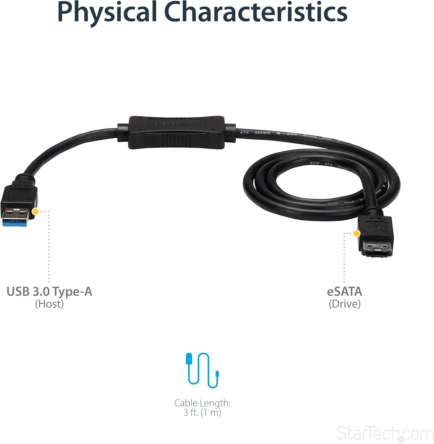 StarTech.com 3 ft USB 3.0 to eSATA Adapter - 6 Gbps USB to HDD/SSD/ODD Converter - Hard Drive to USB Cable (USB3S2ESATA3)