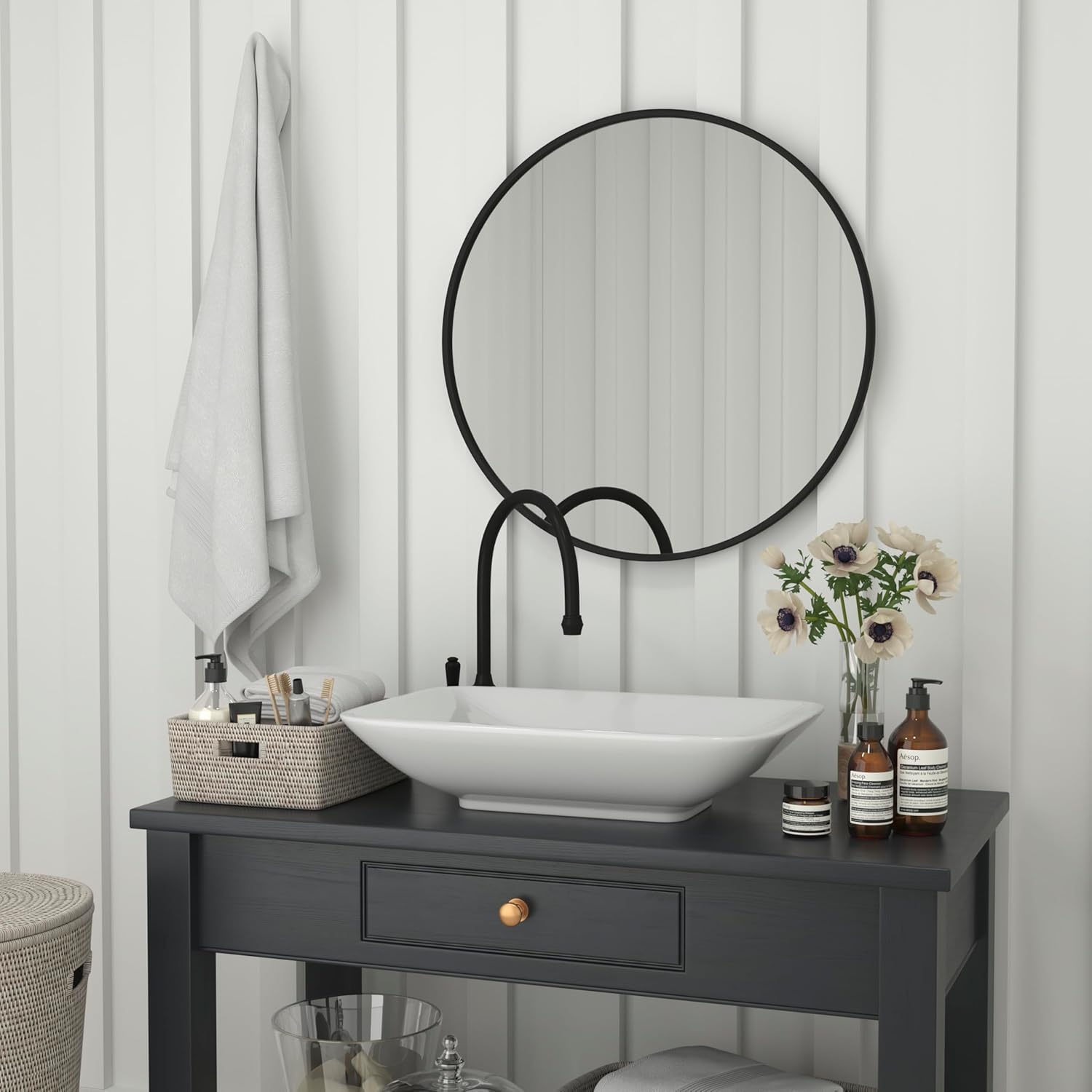 Flash Furniture Julianne Large Round Wall Mirror - Black Circle Accent Mirror