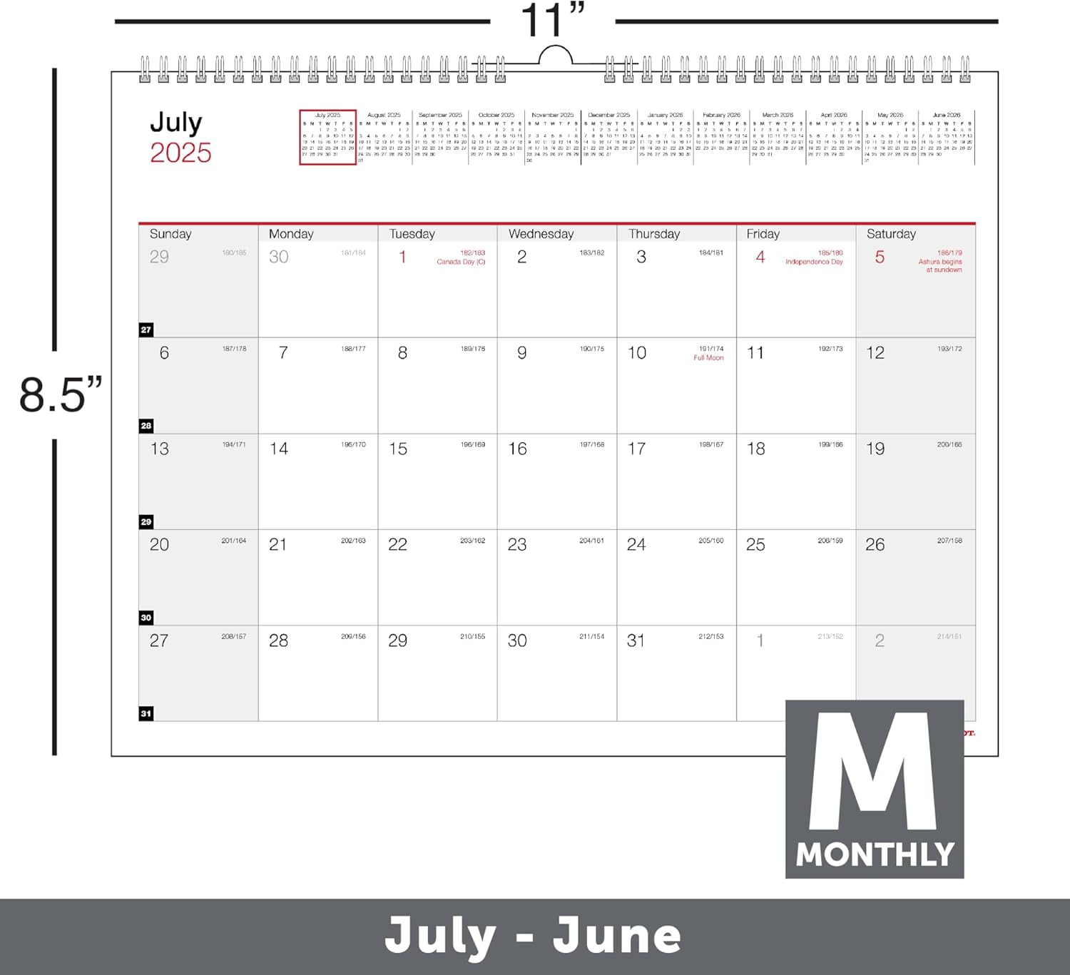 2025-2026 Office Depot® Brand Monthly Academic Wall Calendar, 11" x 8-1/2", 30% Recycled, July 2025 To June 2026
