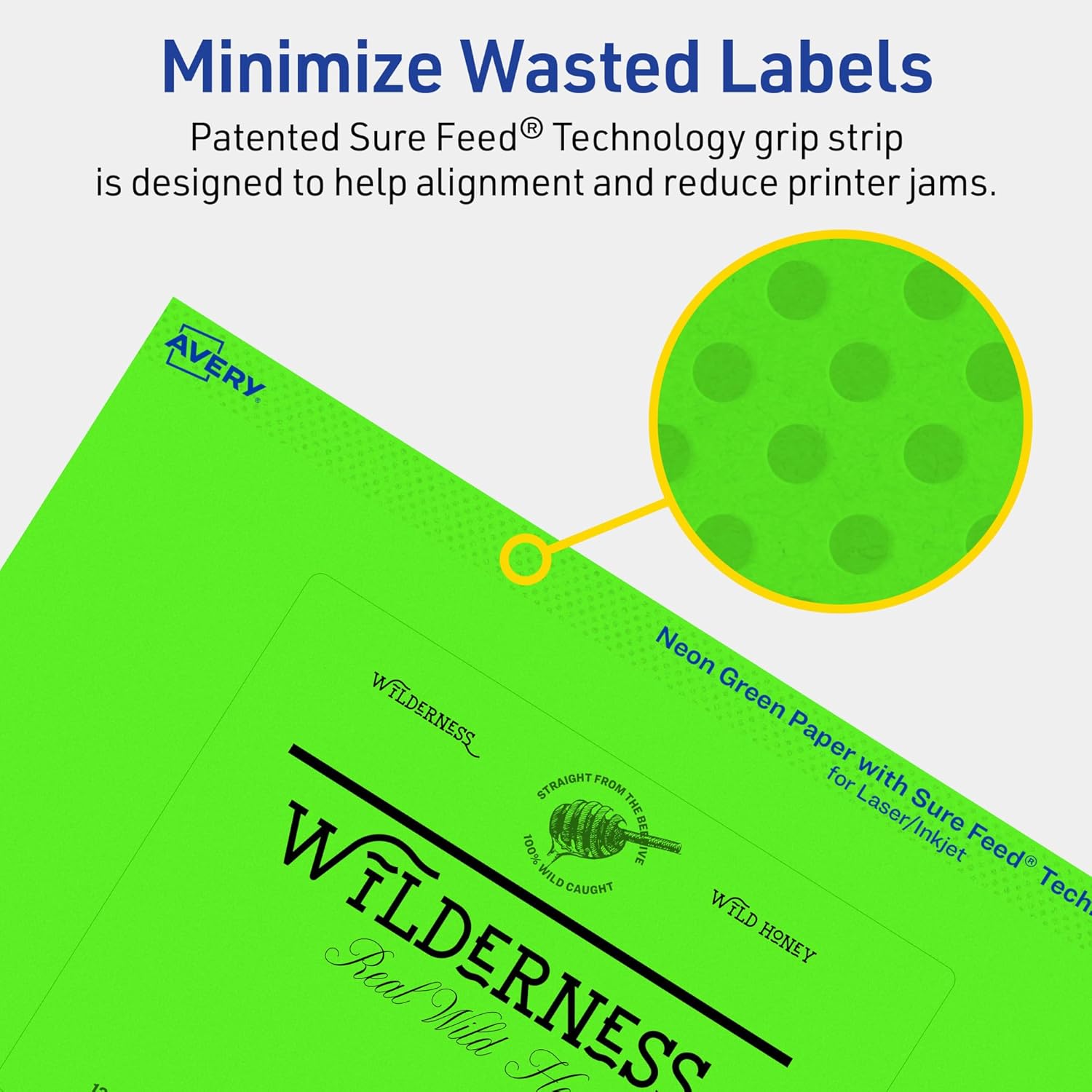 Avery Printable Rectangle Labels, Sure Feed Technology, 4" x 5", Neon Green, Print-to-The-Edge, Laser/Inkjet Printable