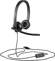 Logitech H570e Wired Headset, Stereo Headphones with Noise-Cancelling Microphone, USB, In-Line Controls with Mute Button, Indicator LED, PC/Mac/Laptop - Black UC Version Stereo, USB-A