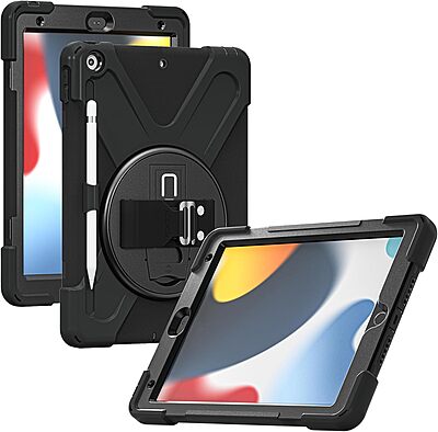 CODi Rugged iPad 10.2" Case for 9th, 8th, 7th Gen – Shockproof Protective Cover with Kickstand, Hand/Shoulder Strap, Screen Bumper Protection, 360° Drop-Test Certified