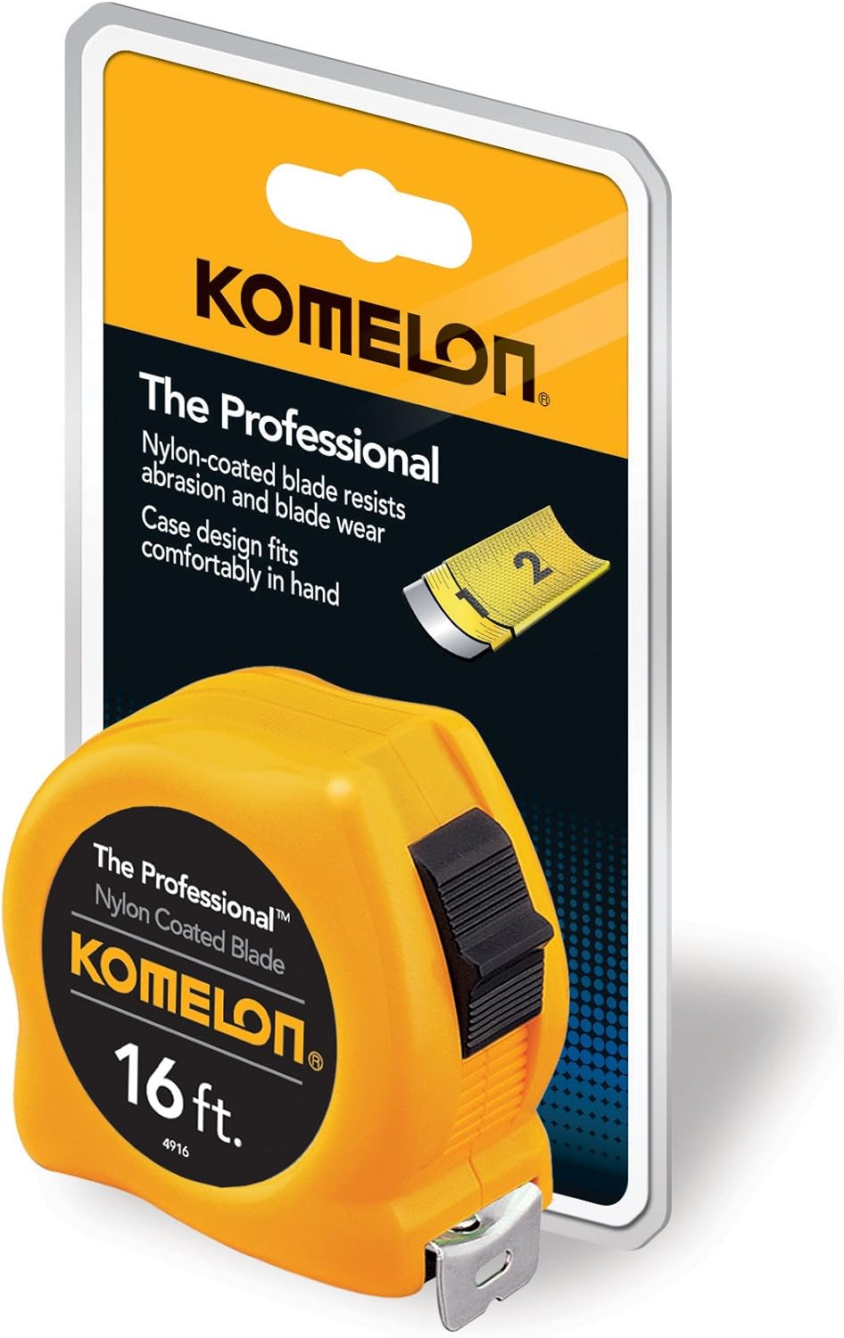 Komelon 4916 The Professional Nylon Coated Steel Blade Tape Measure 16-Inch by 3/4-Inch Yellow Case