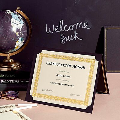 Gartner Studios Certificate Kit, Includes 6 8.5" x 11" Black with Gold Detail Certificate Holders