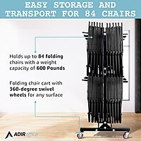 Alpine AdirOffice 1,000 Lb 2-Tier Steel Folding Chair Cart, 76-1/8inH x 67-3/4inW x 33-1/8inD, Black