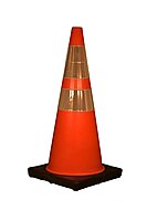 Cortina Traffic Cone, Vinyl with Black Base and 6" Upper/4" Lower Reflective Collar 03-500-10, 28" Height, Red/Orange