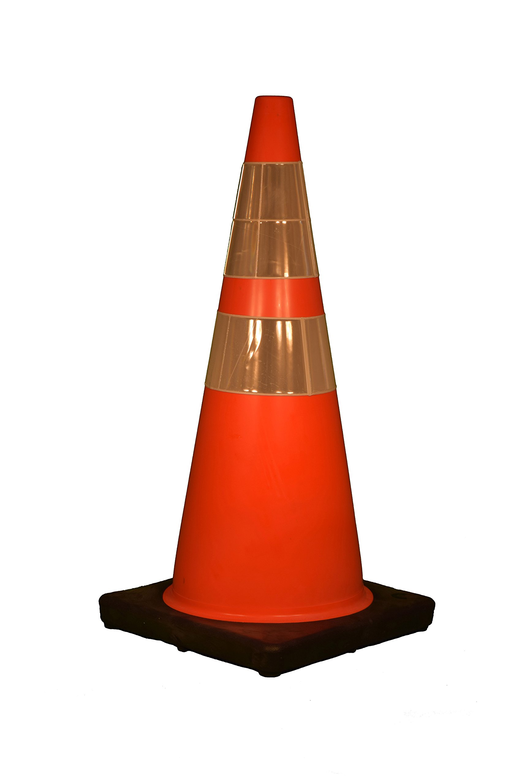 Cortina Traffic Cone, Vinyl with Black Base and 6" Upper/4" Lower Reflective Collar 03-500-10, 28" Height, Red/Orange