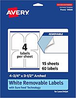 Avery Matte White Removable Arched Labels, Sure Feed Technology, Print-to-The-Edge, 4.75" x 3.5", Laser/Inkjet Printable