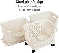 Mind Reader Plastic Storage Cart, Kitchen Storage, Rolling, Toy Storage, Laundry, Kitchen, 14.75" L x 11" W x 28.25" H, Ivory