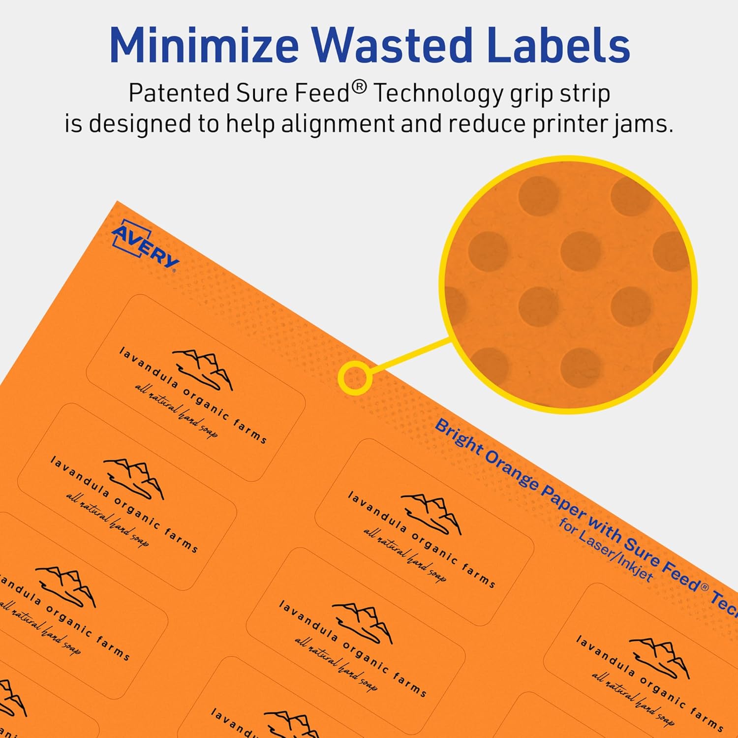 Avery Printable Rectangle Labels, Sure Feed Technology, 1" x 2", Bright Orange Labels, Print-to-The-Edge