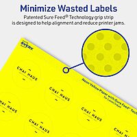 Avery Printable Round Labels, Sure Feed Technology, 1.5" Diameter, Neon Yellow, Print-to-the-Edge, Laser/Inkjet