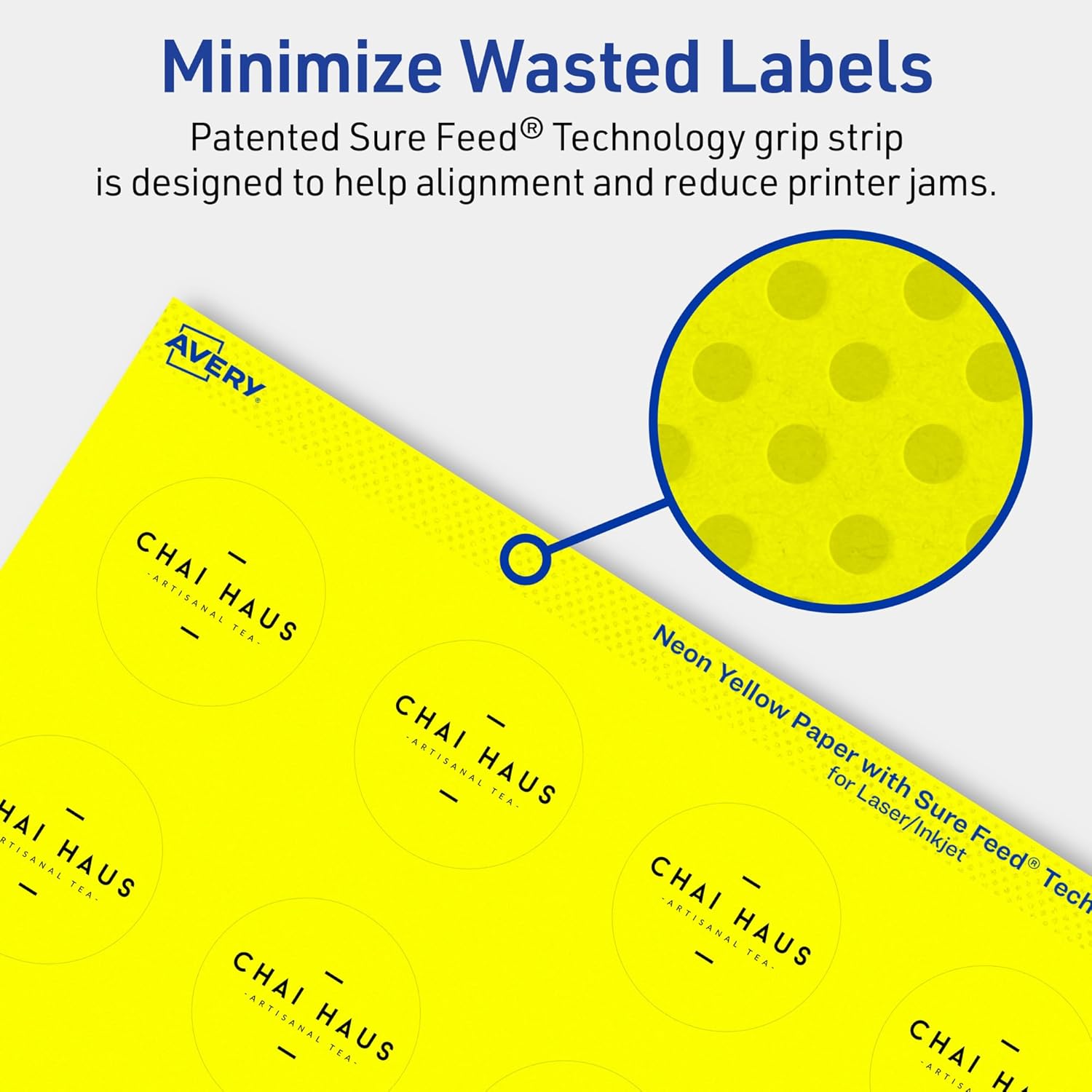 Avery Printable Round Labels, Sure Feed Technology, 1.5" Diameter, Neon Yellow, Print-to-the-Edge, Laser/Inkjet