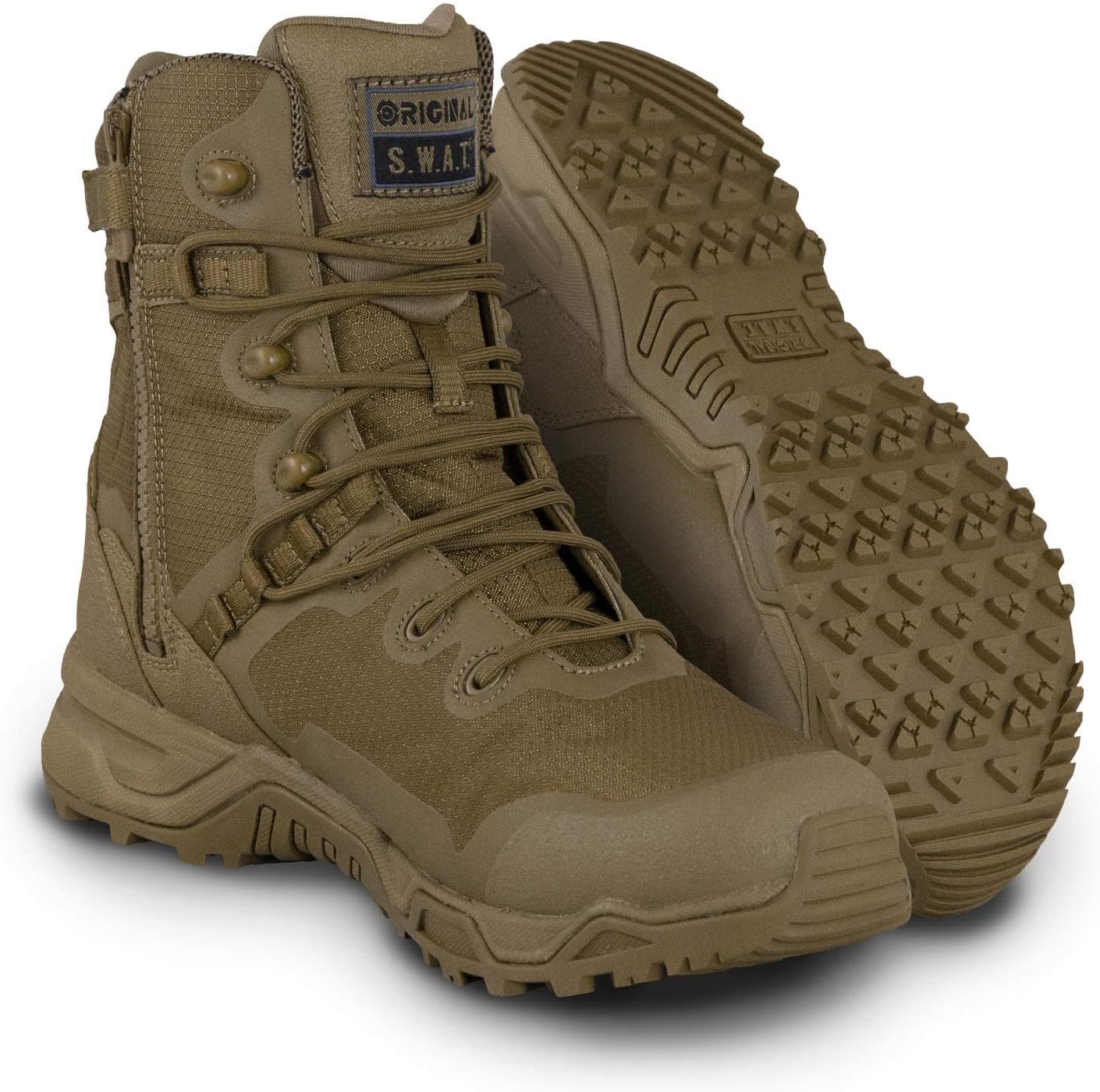 Original S.W.A.T. Alpha Fury Unisex Leather Shoes 8" Side Zip – Polyester Mesh – Microfibre PU Upper 12 Wide Coyote