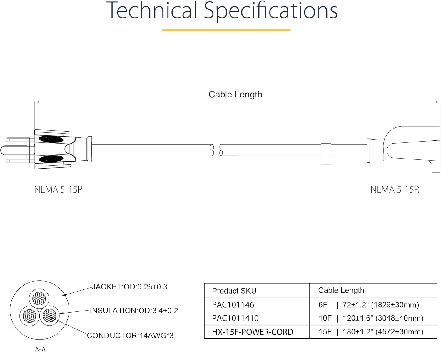 StarTech.com Power Extension Cord NEMA 5-15R to NEMA 5-15P