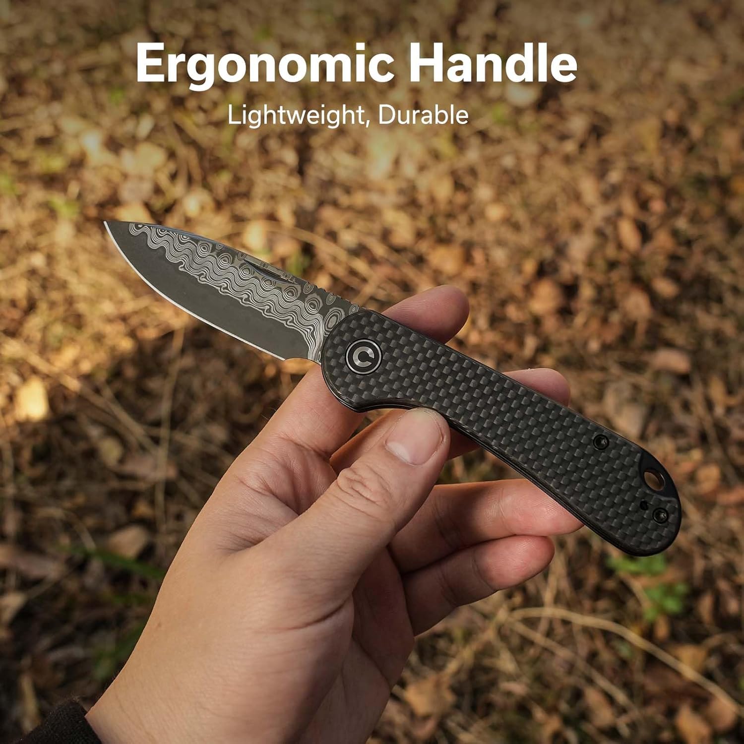 CIVIVI Elementum Slip Joint Pocket Knife for EDC, Folding Knife with 2.96" Damascus Blade Twill Carbon Fiber Handle C18062AJ-DS1