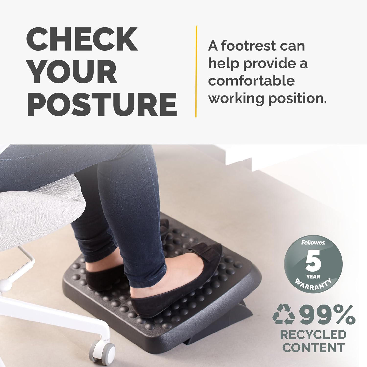 Fellowes 48121 Standard Foot Rest, Graphite Graphite 3.75" x 17.63" x 13.13" Standard Footrest
