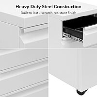 Mount-It! 3 Drawer Mobile File Cabinet with Lock and Wheels
