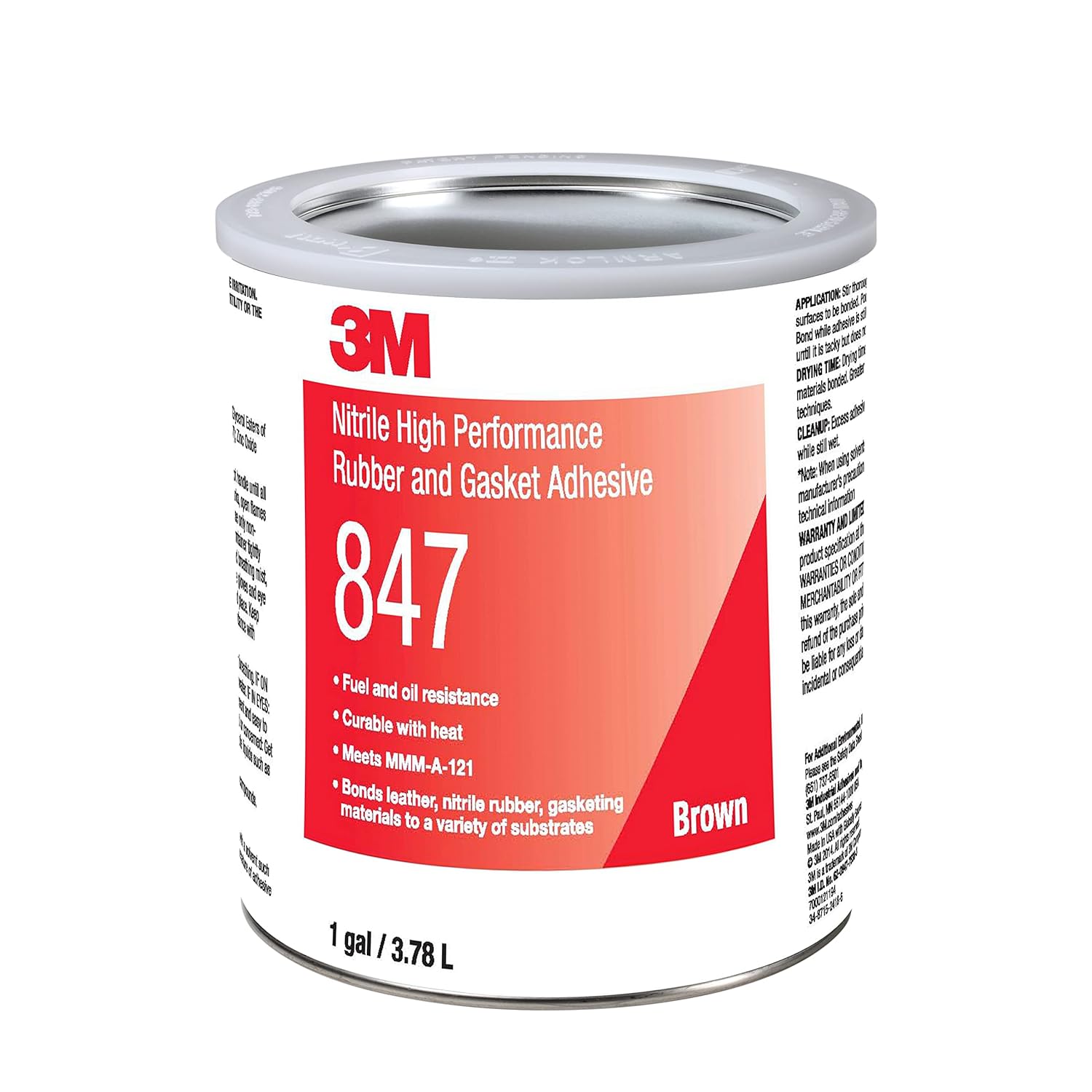 3M 847 Scotch-Grip Rubber & Gasket Adhesive, Brown 1 Gallon Can (Pack of 1)
