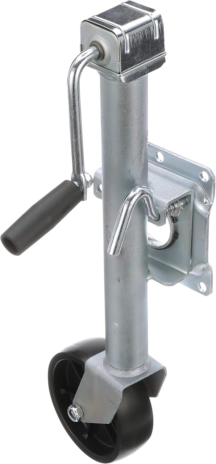 Attwood 11127-4 Fold-Up Trailer Jack, 1,000-Pound Capacity, 10-Inch Travel Lift, 24-Inch Lift, Single Wheel