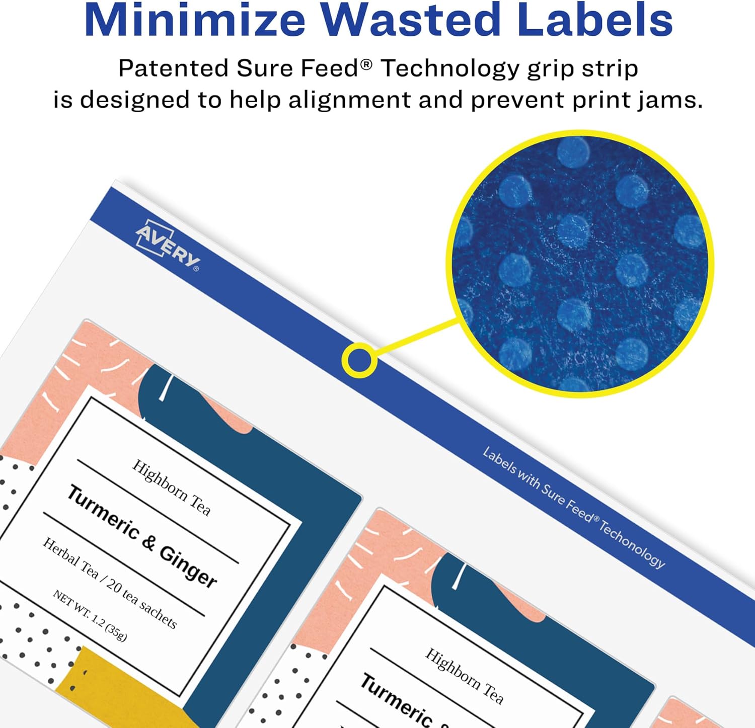 Avery Matte White Removable Square Labels, Sure Feed Technology, Print-to-The-Edge, 2-1/8" x 2-1/8", 180 Removable Labels