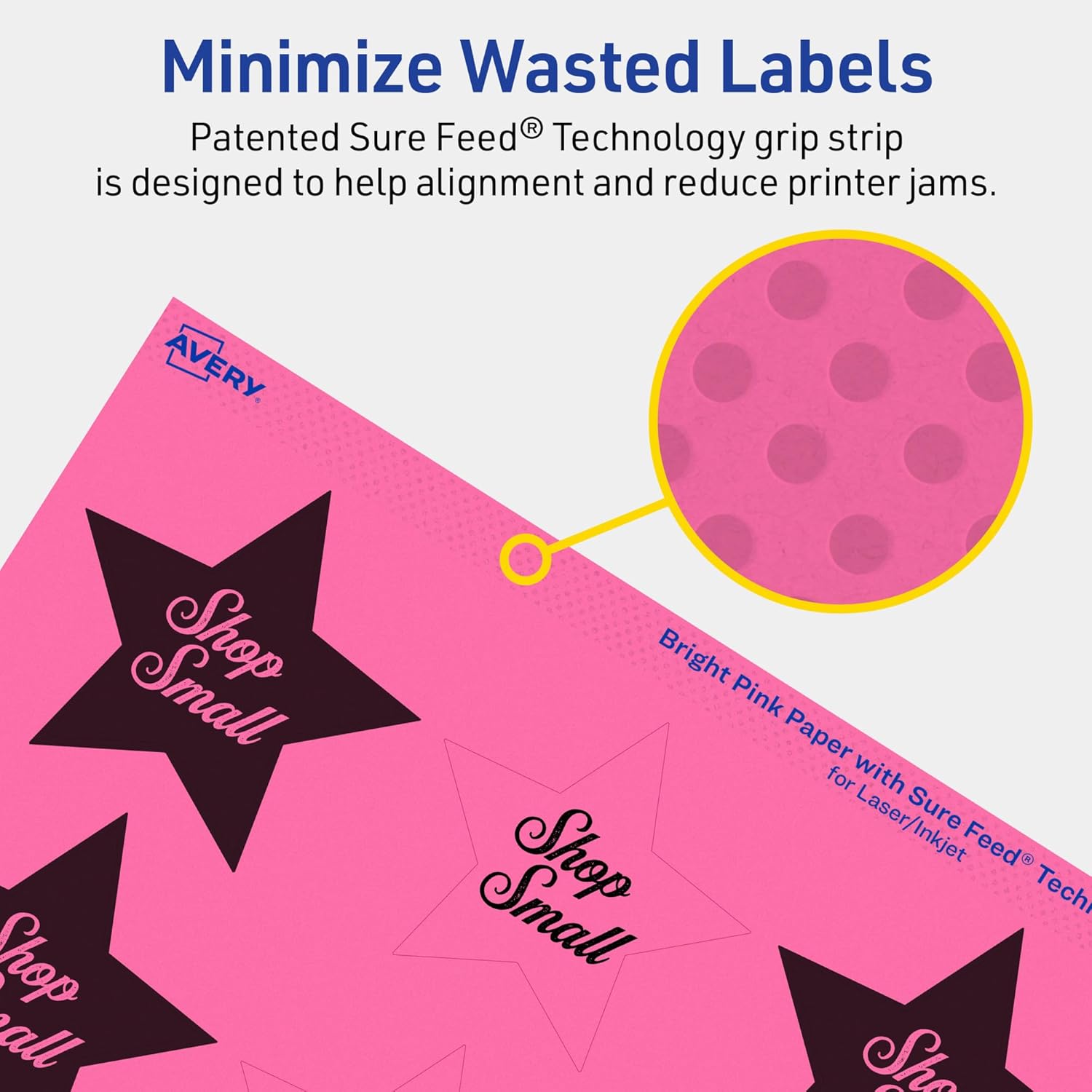 Avery Printable Star Labels, Sure Feed Technology, 2-1/4" x 2-3/8", Bright Pink, Print-to-The-Edge, Laser/Inkjet