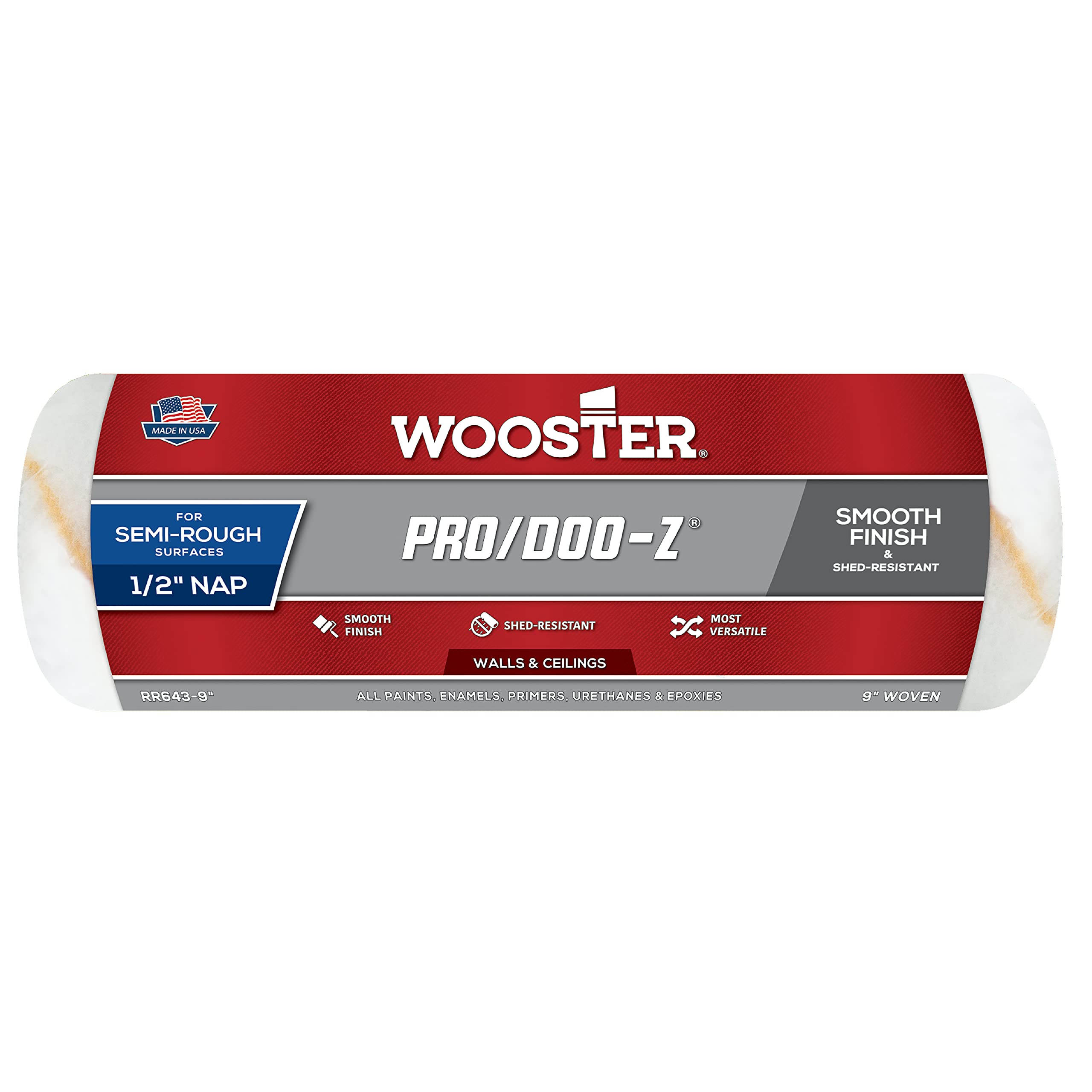 9" x 1/2" Nap Wooster RR643 Pro/Doo-Z Woven Roller Cover, for Semi-Rough Surfaces, Walls and Ceilings 9 Inch