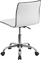 Flash Furniture Alan Low-Back Ribbed Upholstered Vinyl Swivel Desk Chair with Padded Seat, Modern Adjustable Height Padded Office Chair, White White/Chrome
