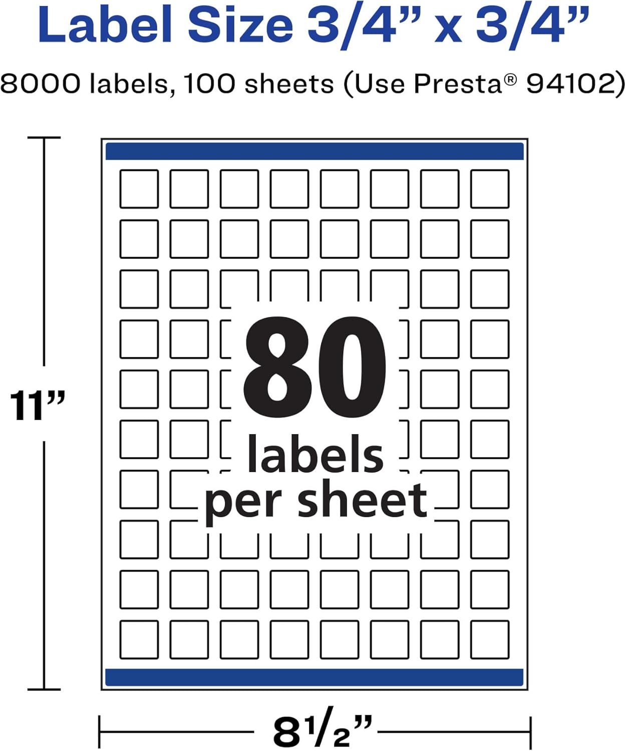 Avery Matte White Removable Square Labels, Sure Feed Technology, Print-to-The-Edge, 3/4" x 3/4"