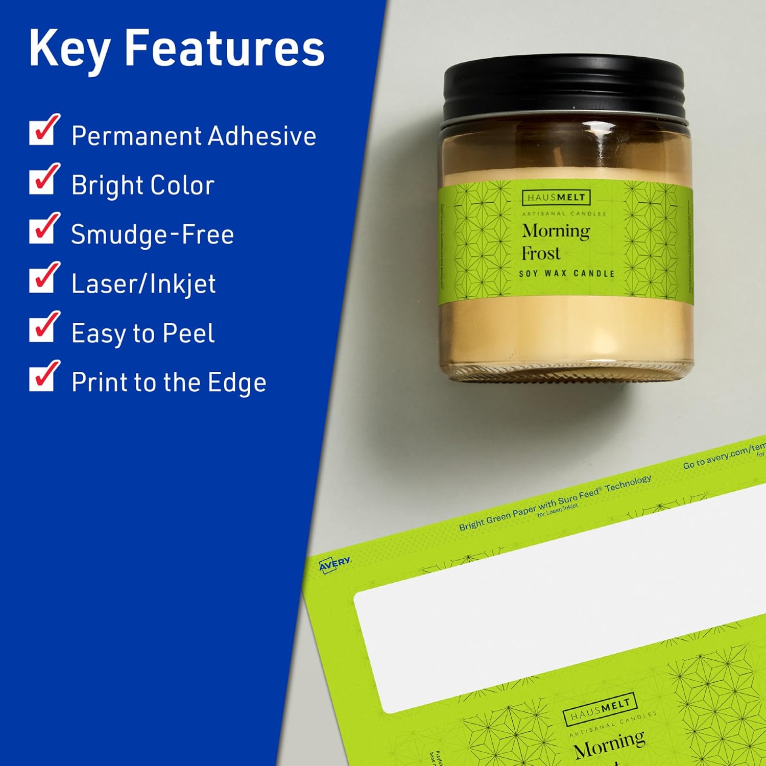 Avery Printable Rectangle Labels, Sure Feed Technology, 1.5 x 7.5, Bright Green, Print-to-The-Edge, Laser/Inkjet