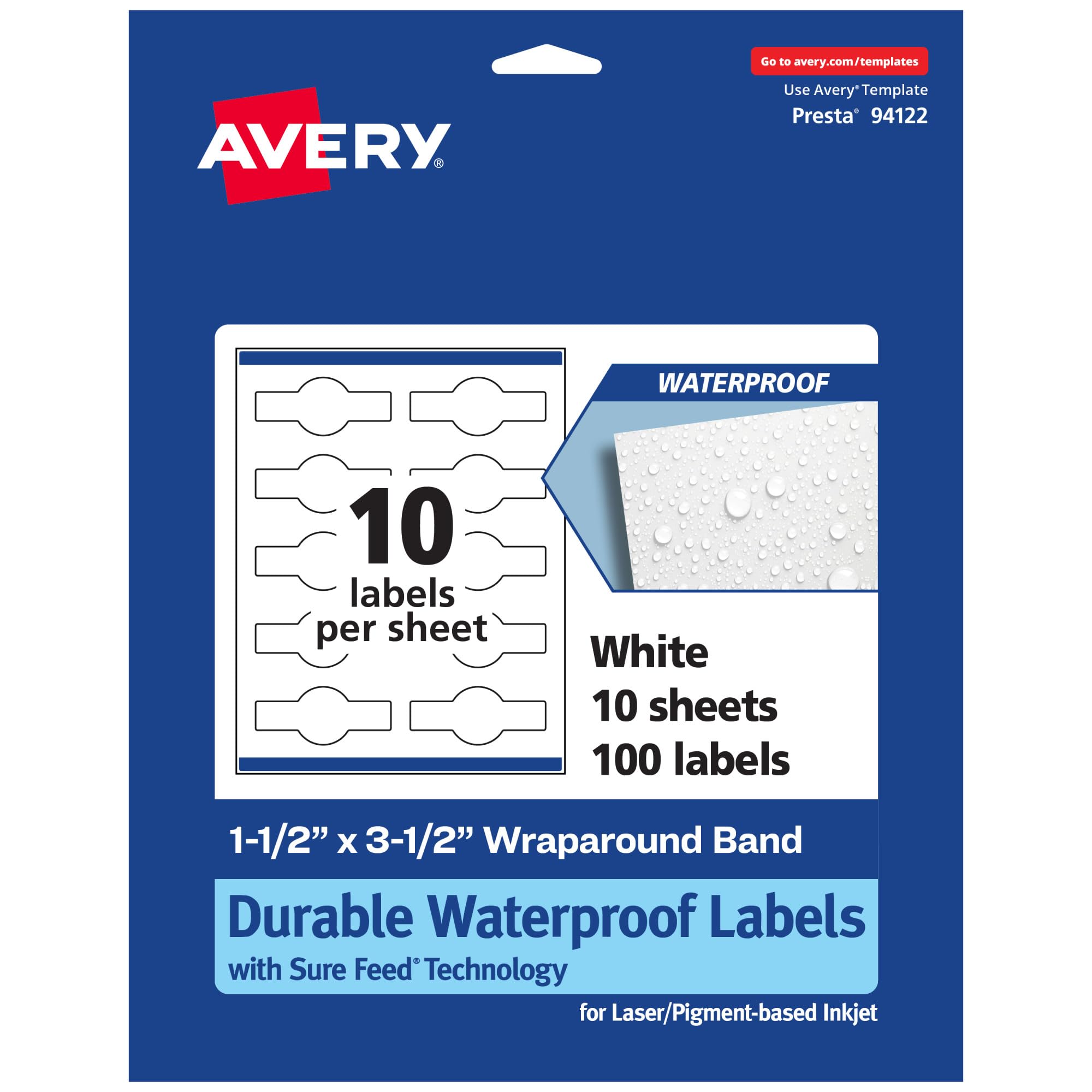 Avery Durable Waterproof Wraparound Band Labels, Sure Feed Technology, 1.5 x 3.5 in
