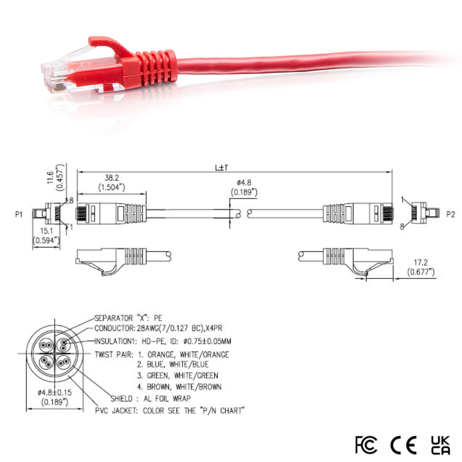 C2G Cat6a Snagless Unshielded (UTP) Slim Ethernet Patch Cable